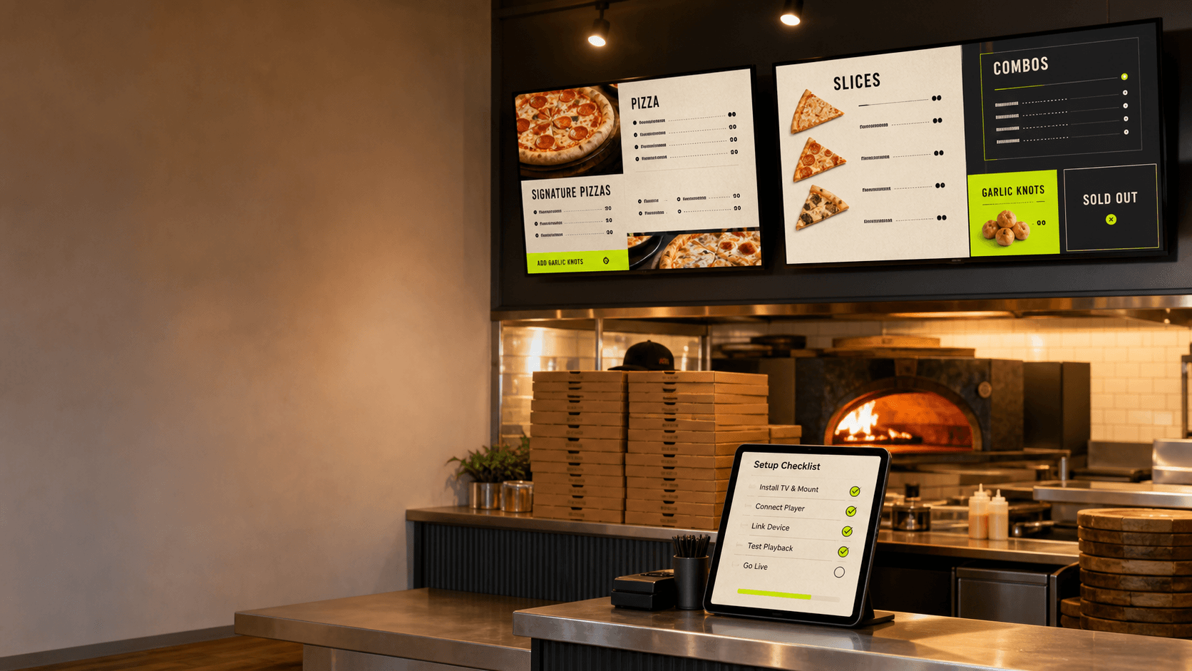 Quick-service restaurant counter and drive-thru menu board with combo specials