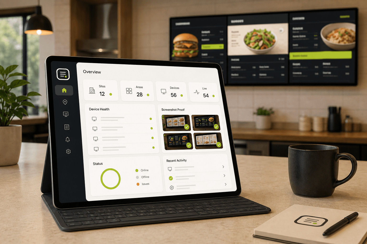 TVMenus dashboard for active screen pricing and playback verification